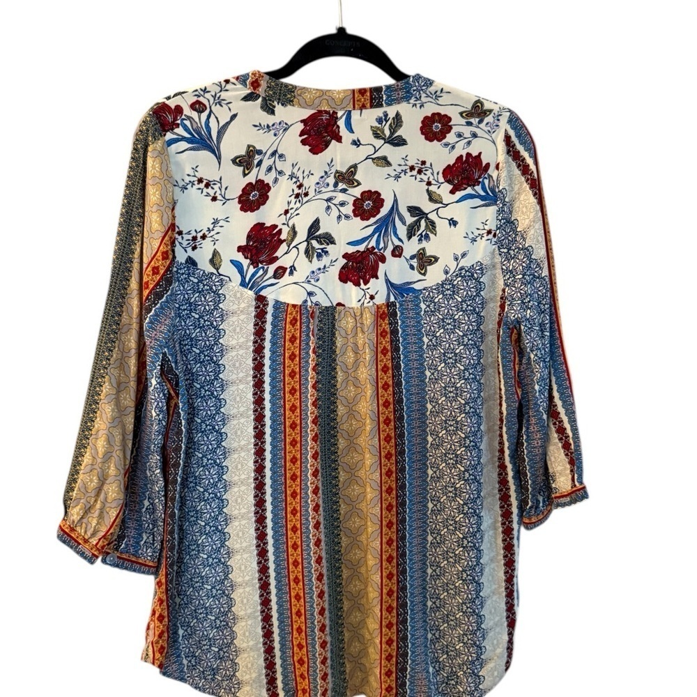 Colorful Floral Striped Mix Media Blouse - Picture 2 of 4